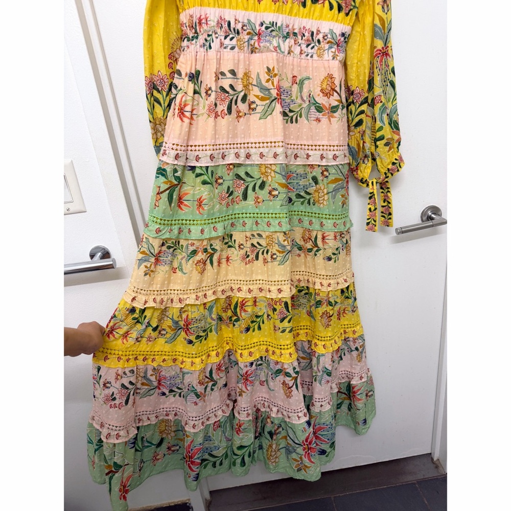 NWT Farm Rio Delicate Flowers Stripe Print Maxi Dress Yellow Pink Pastel M - Picture 13 of 14